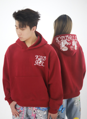 KZDALL“红玫骏马”原创设计刺绣连帽卫衣马年限定秋冬加绒休闲