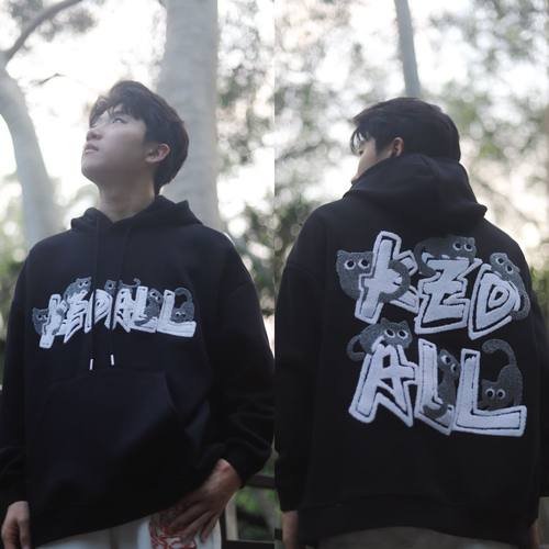 KZDALL宠物小猫毛巾绣连帽卫衣