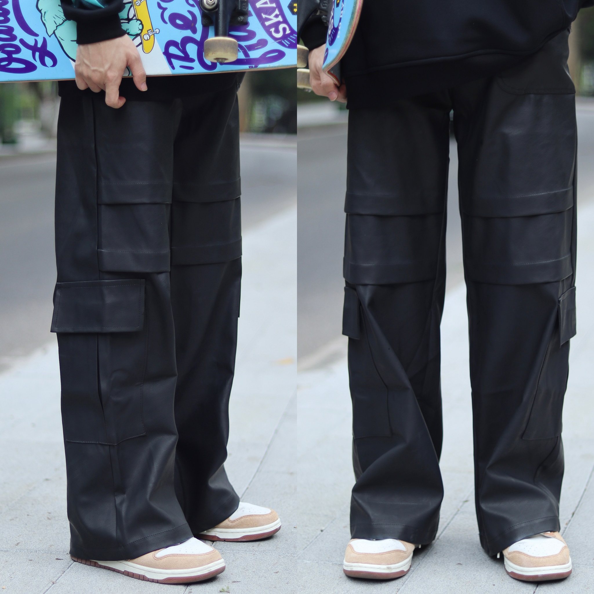 KZDALL美式复古高街pu皮裤嘻哈宽松直筒休闲工装百搭机车裤男女,男装,休闲裤,淘宝优惠券,粉丝福利购,淘宝优惠卷