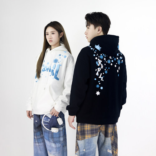 KZDALL\雪花发泡印花连帽卫衣