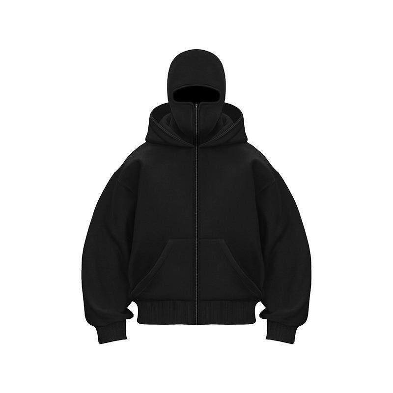 Double hat zipper hoodie sweatshirt, sports autumn jacket