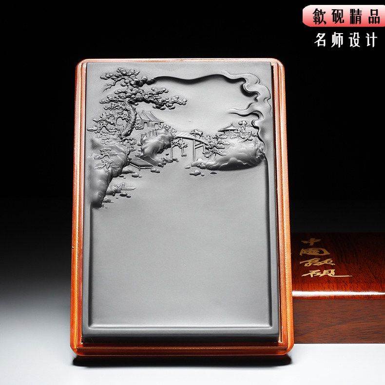 精品歙砚实用大砚台老坑黑v龙尾天然原石春耕秋读名师收藏送礼端