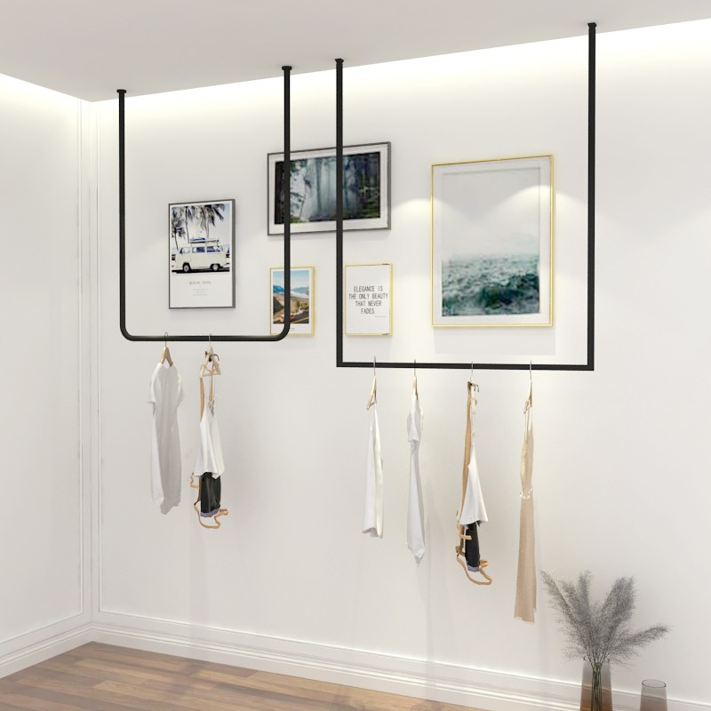 服装店展示架吊架铁艺服装架悬挂陈列架吊顶挂衣服架子上墙架子