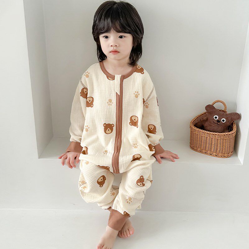 睡袋婴儿夏款宝宝纯棉纱布薄款男童连体睡衣儿童防踢被宝宝春秋款