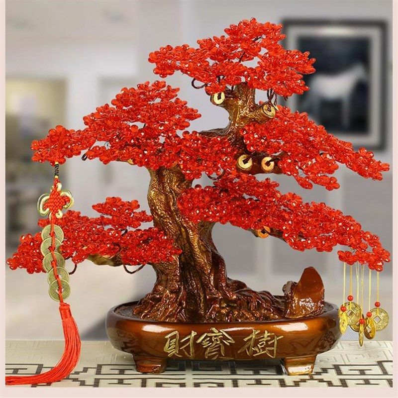 手工DIY串珠编织发财树摆件工艺品酒柜电视柜玄关招财家居装饰品