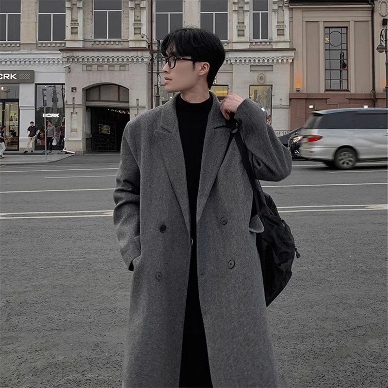 毛呢大衣男中长款韩板宽松过膝潮流呢子英伦风潮牌风衣外套秋冬季
