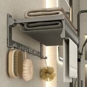 枪灰色毛巾架浴室置物架子浴巾架免打孔卫生间厕所太空铝卫浴壁挂