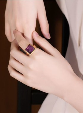 古法金青玉紫玉几何形简约精致气质百搭潮流时尚夏日戒指指环饰品