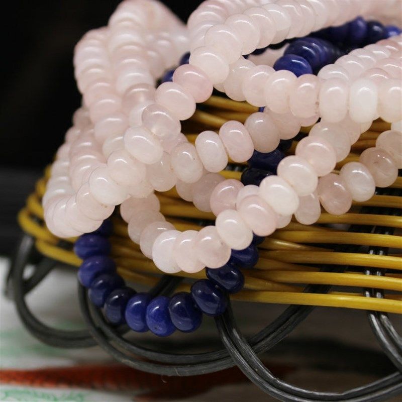 天然优质肉肉粉晶 青金色算盘珠散珠 5*8mm DIY串珠手作配件材料