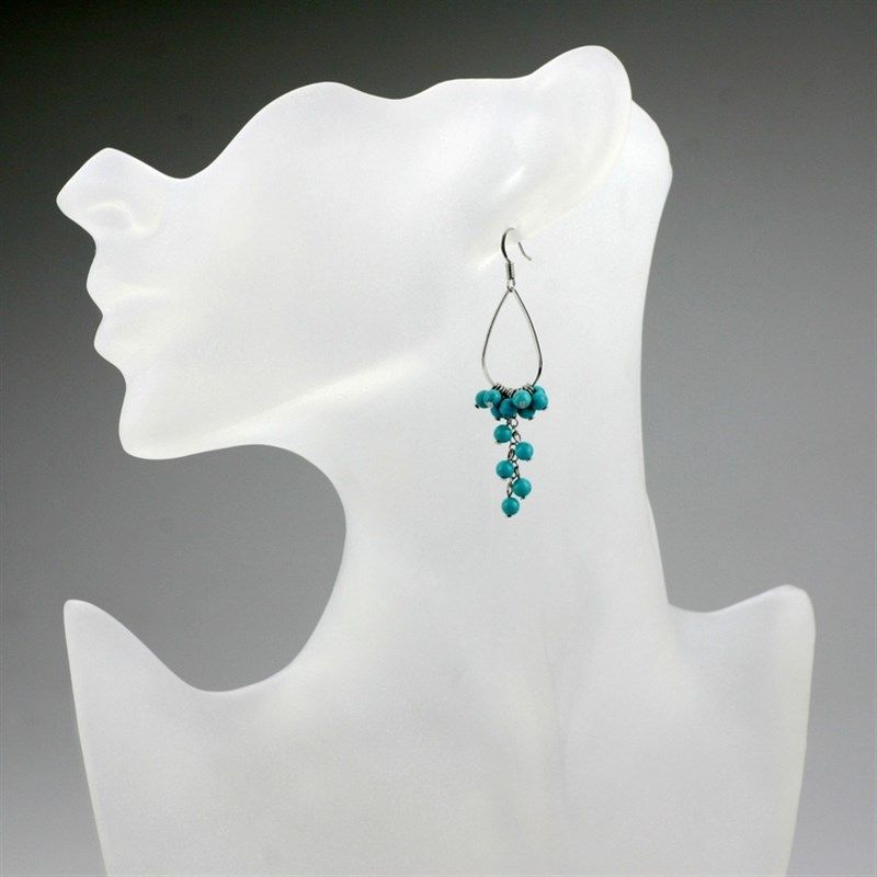 素元 耳环女绿松石流苏长版耳饰水滴泪滴耳坠可换无耳洞耳夹饰品