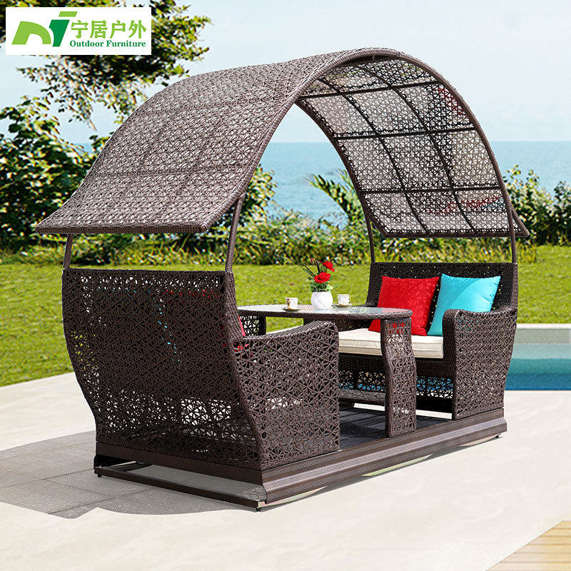 户外编藤秋千动力摇摇椅民宿别墅花园庭院遮阳T室外四人秋千椅摇