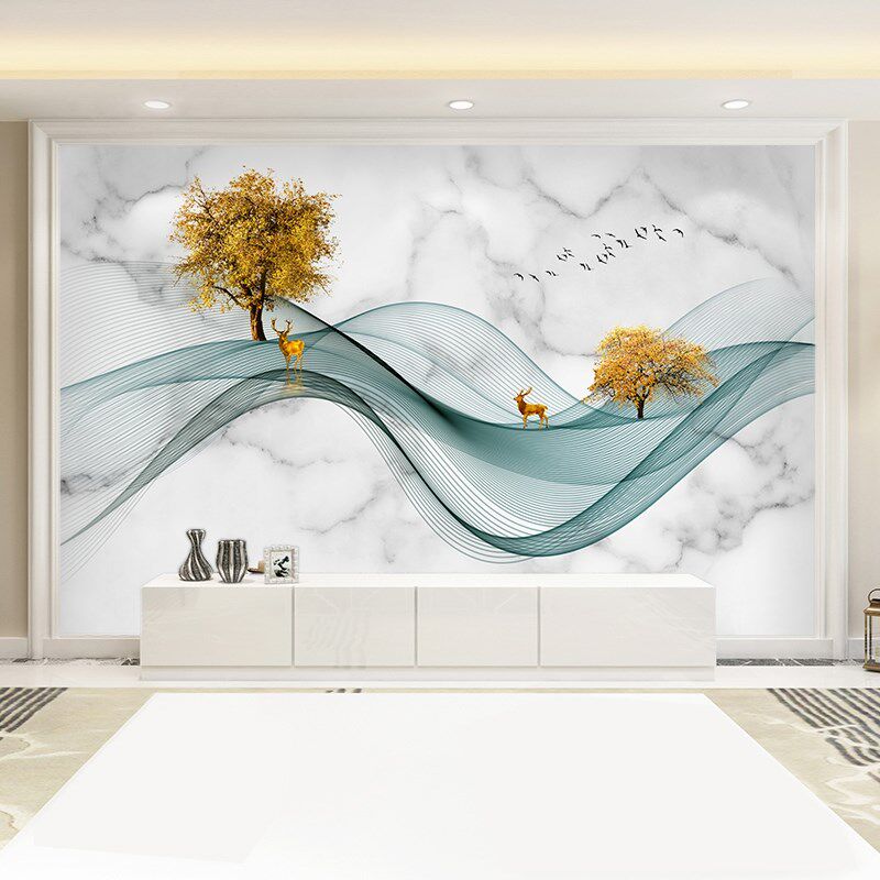 电视背景墙壁纸202o3北欧抽象意境图墙纸客厅壁画现代简约影视墙