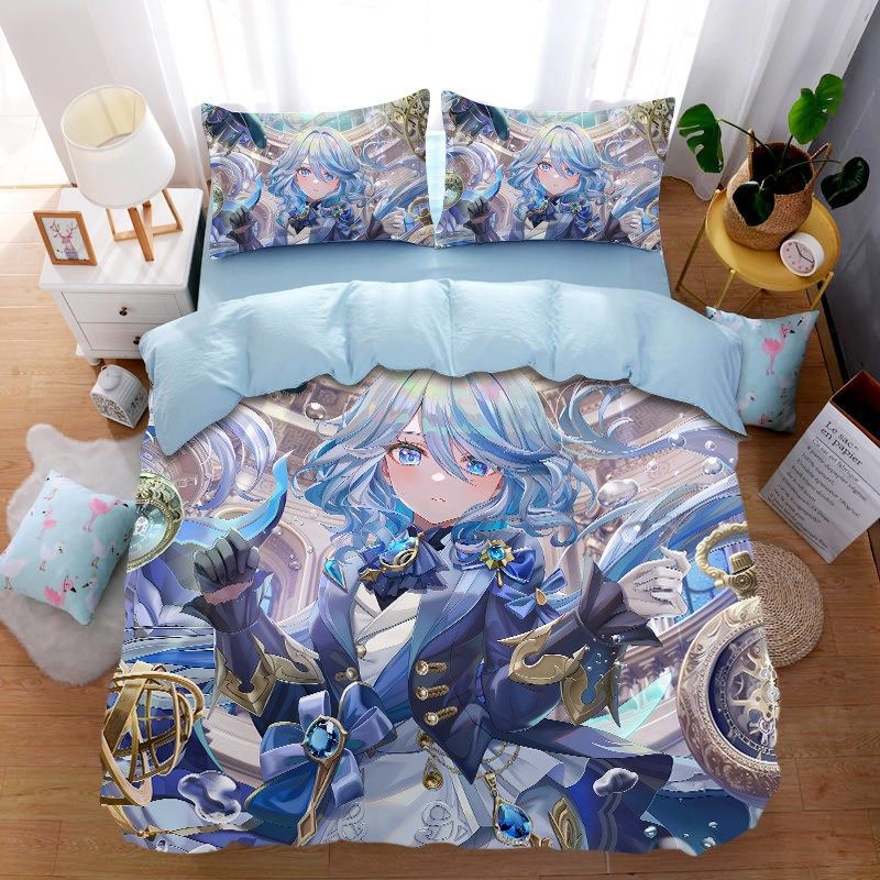 定做原神芙宁娜全棉床单四件套男生卧室宅男纯棉被套被单三件套