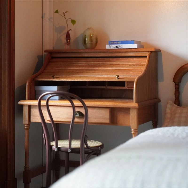 玩具】复古卷帘书桌 6分娃屋迷你微缩家具书房模型摆件