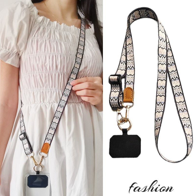 手机挂绳长款斜挎可背调节挂脖结实挂链复古水墨花纹壳包包通用女