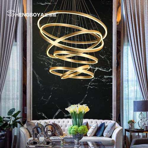 复式楼大吊灯轻奢楼中楼跃层中空楼梯别墅挑空圈圈挑高客厅大灯