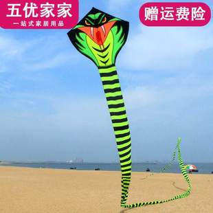潍坊青蛇风筝成人大型高档线轮长尾伞布大蛇风筝大人专用易飞。