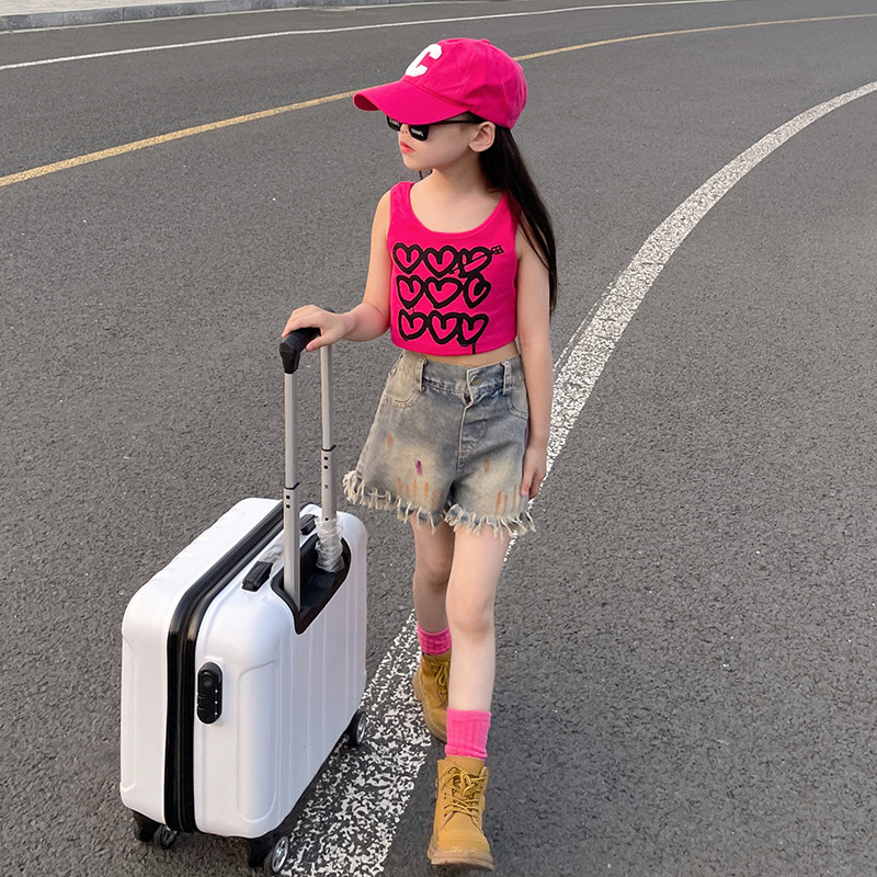 女童背心短裤套装夏季儿童裤子2023新款牛仔裤夏款时髦洋气炸街潮