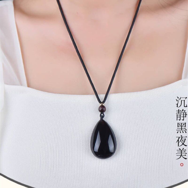 天然黑水晶吊坠原矿无优化民族风水滴项链挂件饰品礼物可定制刻字