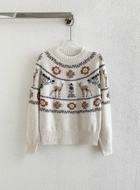 King impression滑雪系列Coconeige圣诞麋鹿钩花羊绒针织套头毛衣