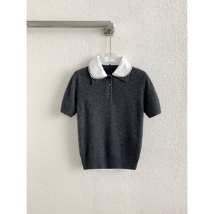 甜美减龄 早春深灰色羊毛羊绒娃娃领可拆针织衫 King impression