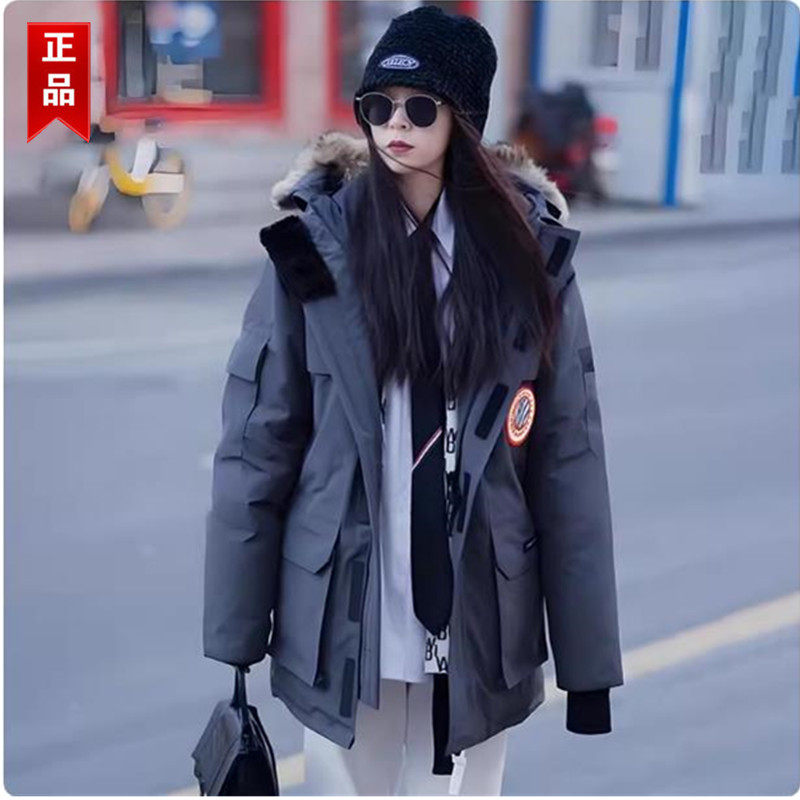 羽绒服女短款冲锋衣男冬装貉子毛情侣工装派克服加厚外套