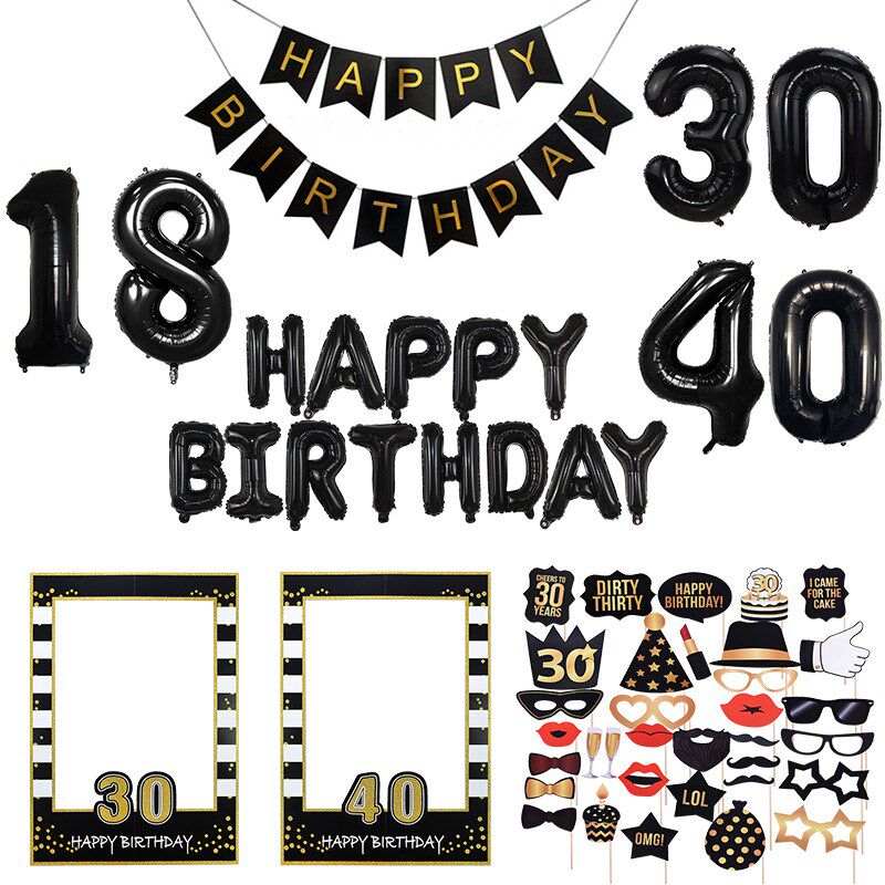 18 30 40 50 60th birthday party photo props black gold phot