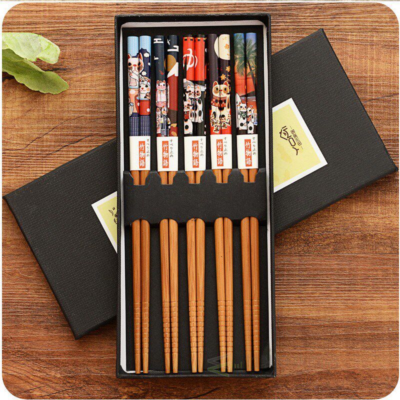 5 pairs chopsticks set with gift box non-slip japanese style