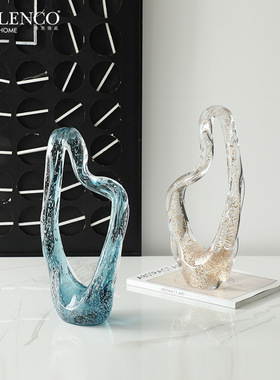 现代简约抽象舞动玻璃轻奢摆件别墅玄关客厅家居高级感装饰工艺品