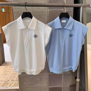 韩国高尔夫女装夏季新款翻领半拉链抽绳收腰透气马甲修身百搭速干