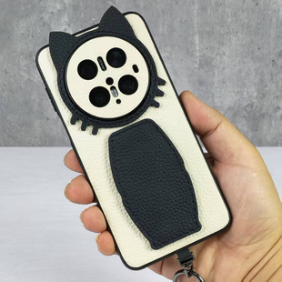 适用华为Mate70Pro手机壳新款Mate60Pro真皮防摔腕带mate70挂绳支架镜头全包高端女款高级感小猫造型可爱简约