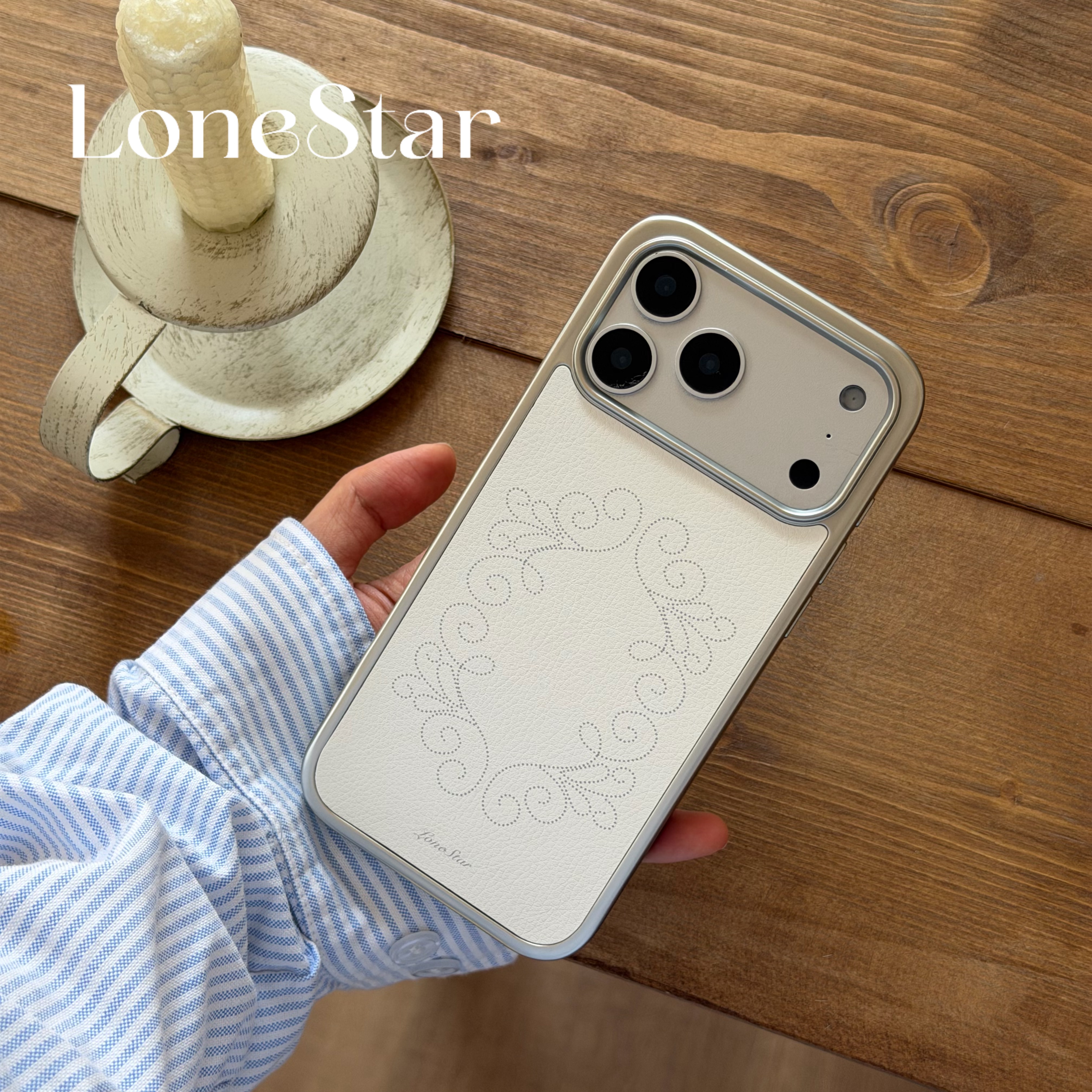 LoneStar原创古典信笺皮革复古简约银框壳适用苹果17promax全包大孔手机壳