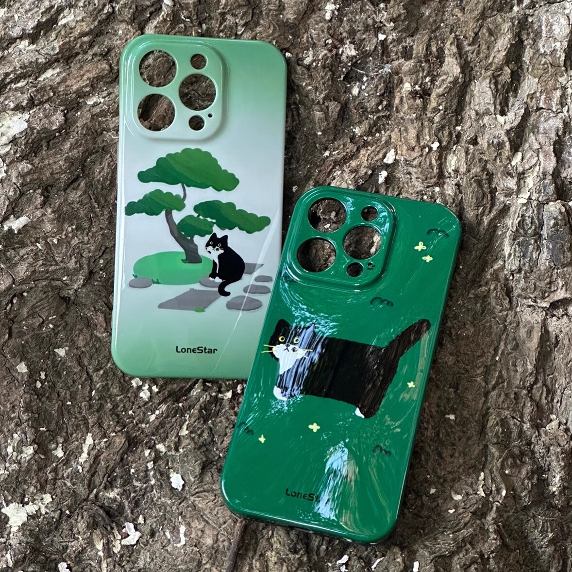 LoneStar原创黑猫咪情侣光面imd黑边软壳适用17promax全包精孔手机壳ins