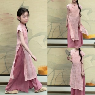 女童国风套装新中式旗袍两件套儿童端午节汉服夏季2025新款高级感