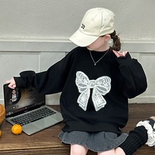 女童毛衣春秋款2025新款儿童黑色蝴蝶结上衣女孩大童洋气时髦衣服