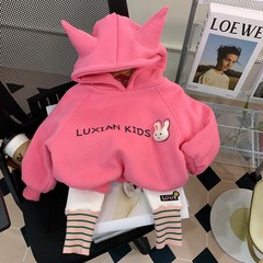 女童加绒卫衣春秋洋气2025新款韩版加厚秋装儿童连帽上衣宝宝冬装