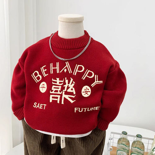 男女童新年毛衣冬季加绒针织衫
