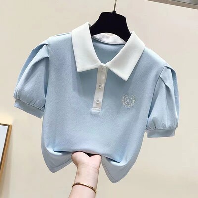 女童polo领短袖T恤2024新款夏季