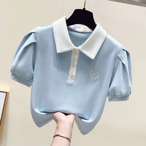 女童polo领短袖T恤2025新款夏季小衫中大童泡泡袖设计感小众上衣 - 封面