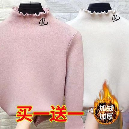 女童冬季德绒打底衫儿童半高领时尚加厚中大童长袖加绒保暖上衣潮