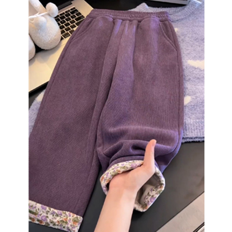 女童加绒灯芯绒裤子秋冬款保暖裤