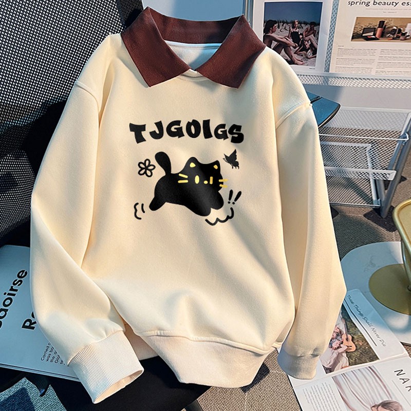 女大童卫衣宽松洋气翻领上衣服