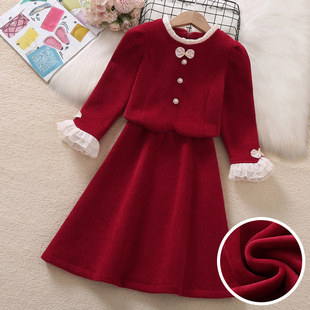 裙子 加绒拜年服女大童冬装 女童小香风套装 2025新年衣服红色儿童装