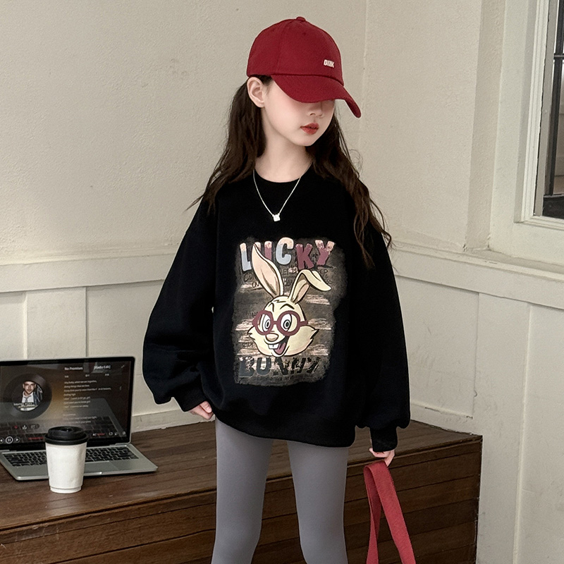 女童加绒卫衣秋冬季儿童圆领加厚