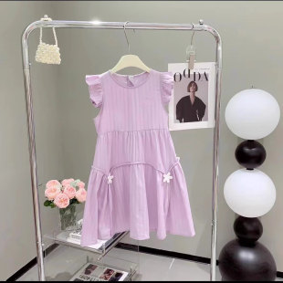 清爽洋气小女孩夏季 纯色无袖 儿童公主裙 2025新款 女童连衣裙夏装