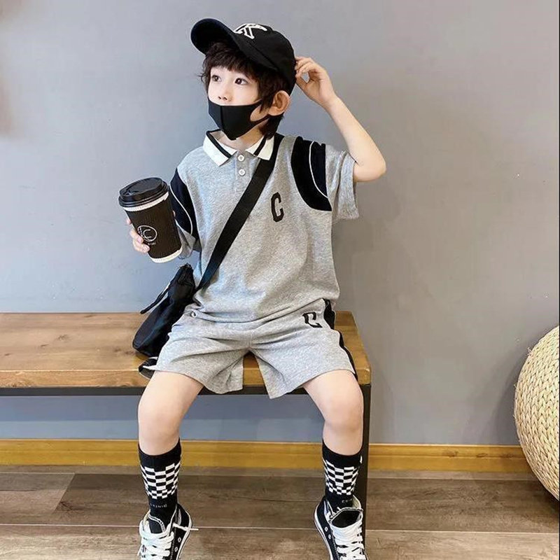 2025新款男童夏季套装儿童两件套短袖裤子时尚学院风宝宝休闲潮流