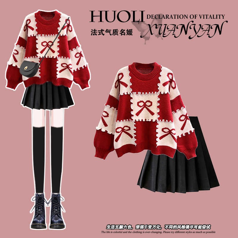 女童秋季新年服百褶裙套装