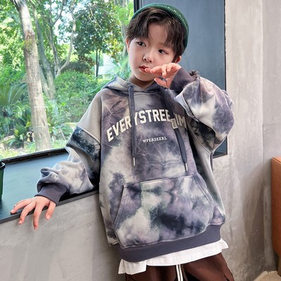 男童加绒卫衣带帽加厚一体绒上衣