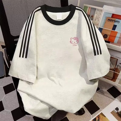 女童三条杠休闲短袖t恤KT猫上衣