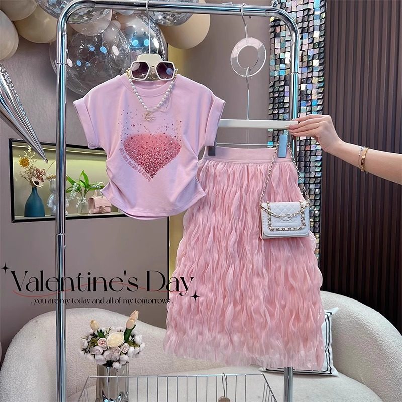 夏季套装女童连衣裙2025新款儿童裙子洋气时髦女孩夏装短袖t恤潮